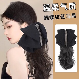 双轨姜暮虞书欣同款假发马尾抓夹流苏蝴蝶结微卷仿真发低扎高扎发