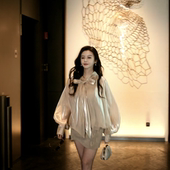 女神蒙上眼辛芷蕾丽莎王坤炎同款 上衣 小众泡泡长袖 法式 蝴蝶结衬衫