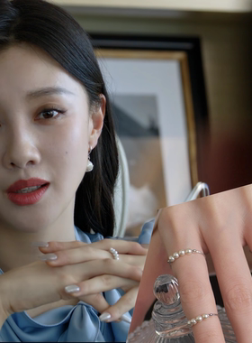 完美的救赎赵倩王鹤润同款珍珠戒指复古S925镀银圆球开口指环食指