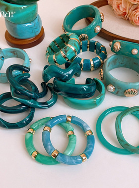 HI6迪丽热巴同款松石蓝色树脂不规则几何形手镯小众设计手环手饰