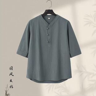 中国风棉麻短袖t恤唐装男夏青年中式盘扣男装复古休闲中袖套头衫