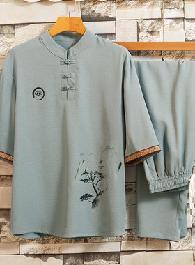 养生馆工作服夏中式按摩男技师