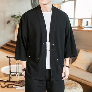 中国风男装改良汉服道袍披风日式和服羽织七分袖亚麻开衫防晒衣夏