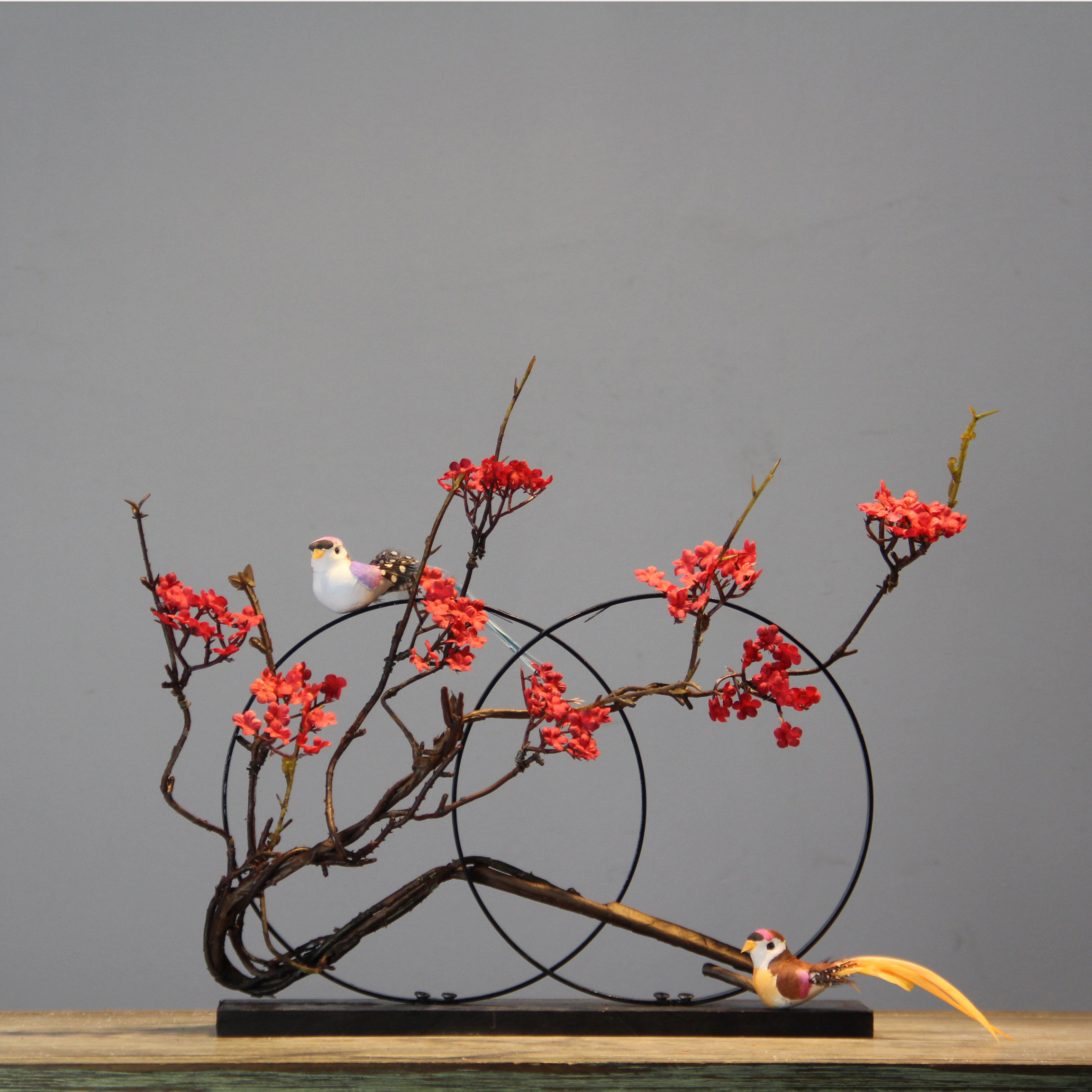 新中式创意插花铁艺花鸟小摆件客厅家居乔迁工艺礼品禅意家居饰品