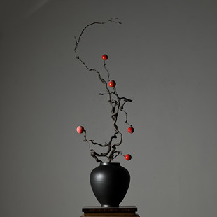 陶瓷复古花瓶侘寂风枯枝插花粗陶罐茶室玄关民宿家居装 饰桌面摆件