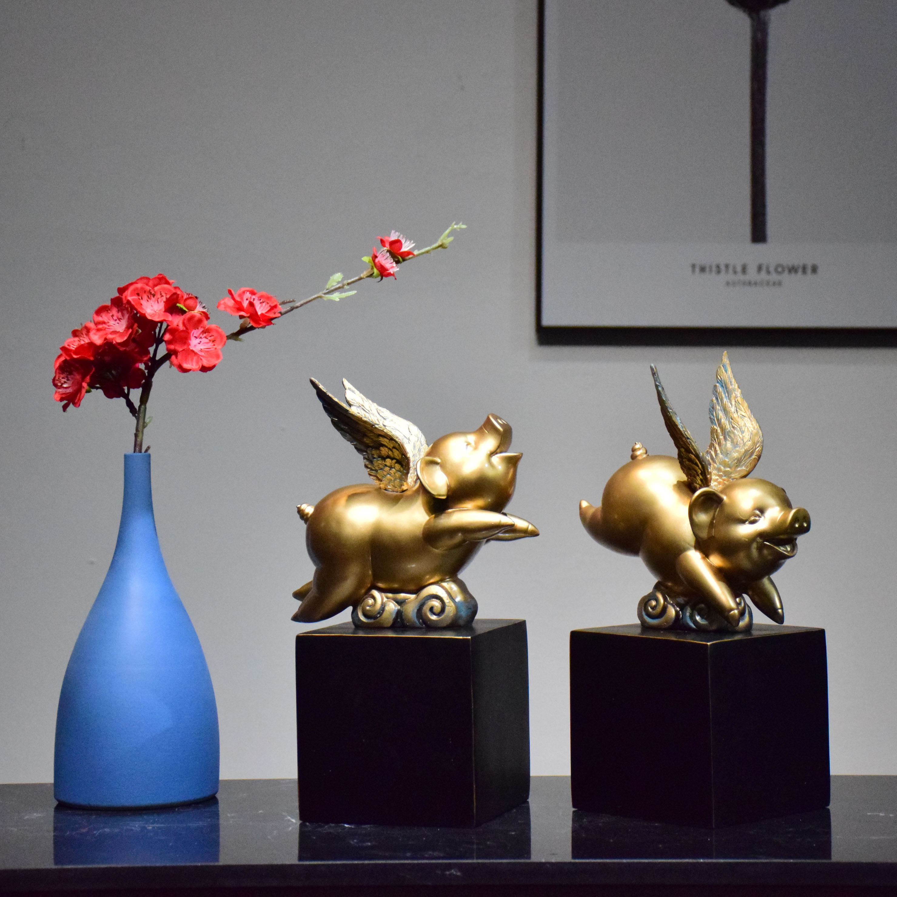 金猪创意可爱现代简约树脂吉祥物摆件客厅茶室电视柜家居装饰礼品