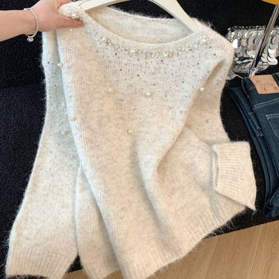 高级感钉珠圆领针织衫女
