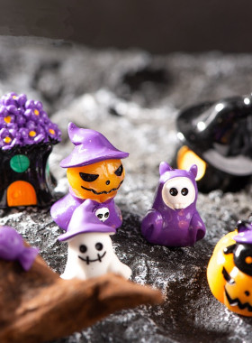 万圣节微景观手办装饰品木乃伊骷髅头巫师幽灵南瓜M