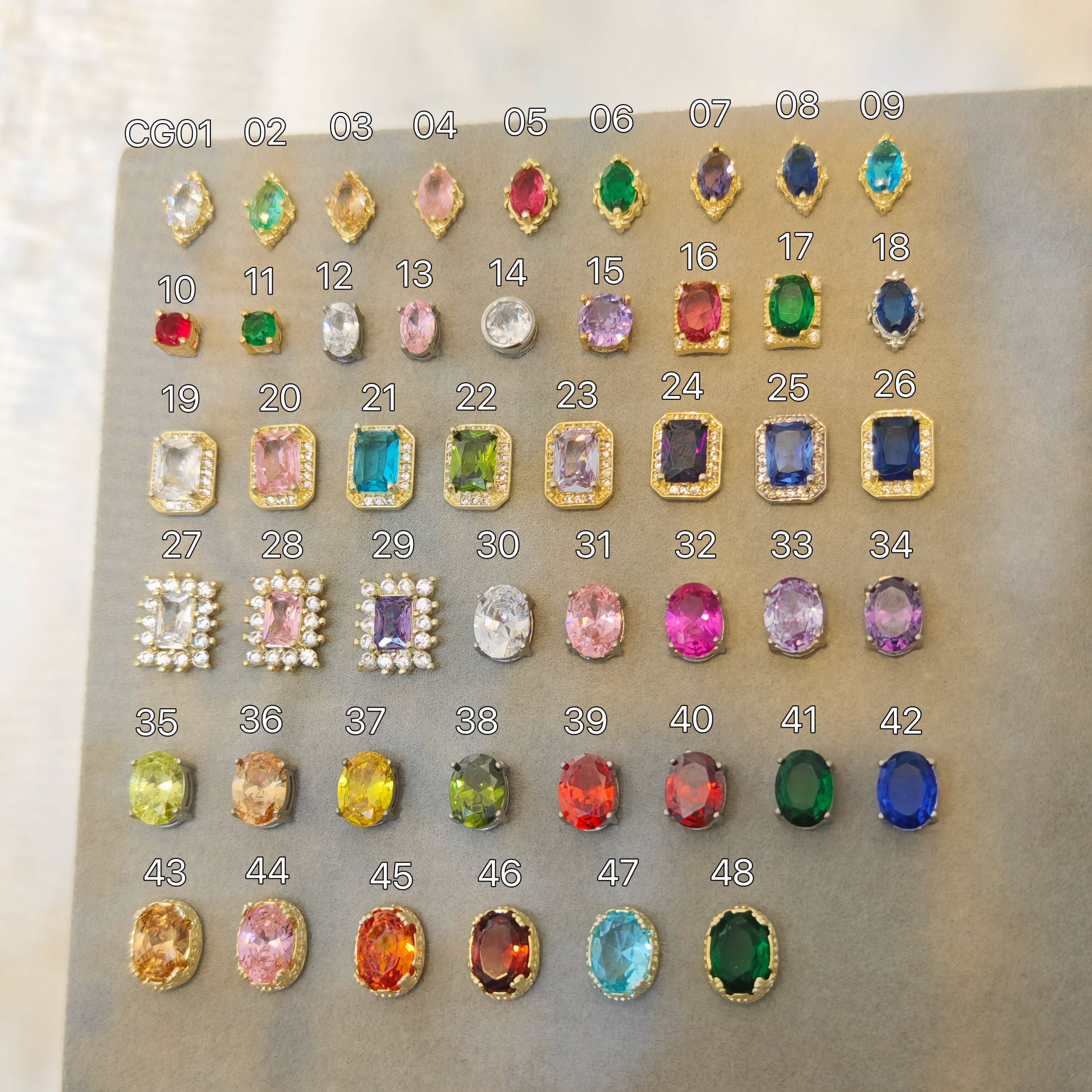 热卖新款布契拉提彩色锆石美甲宝石方形椭圆小红书指甲饰品集一