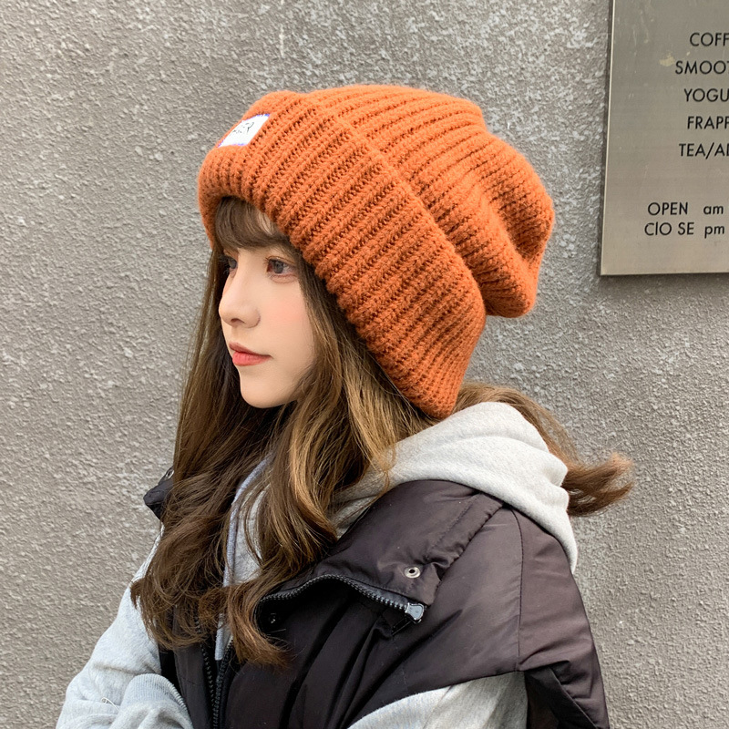 大头围针织堆堆帽女秋冬时尚百搭保暖护耳圆领显脸小针织毛线帽潮