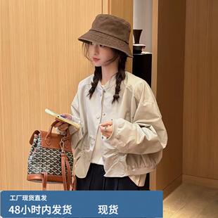 短款棒球服外套女小个子2026春秋新款欧美风蝙蝠袖时尚休闲夹克衫