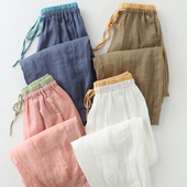 女童宽松系带撞色拼接棉麻哈伦裤 棉麻九分灯笼裤 春 夏款 童装