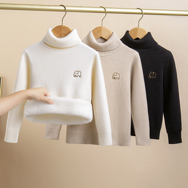 女童一体绒毛衣秋冬季高领打底衫