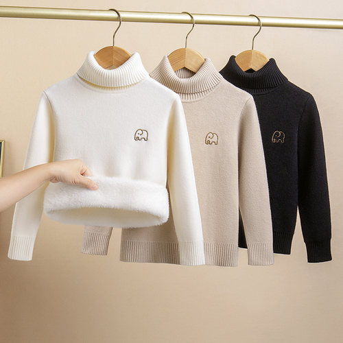 女童一体绒毛衣秋冬季高领打底衫
