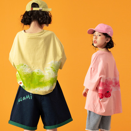 2026儿童短款女童短袖t恤夏季新款中大童洋气宽松纯棉炸街上衣潮