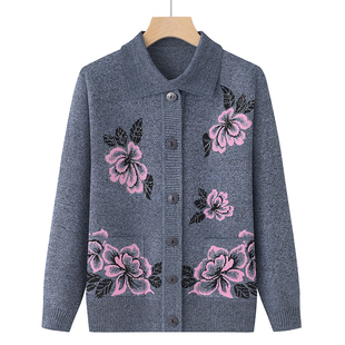 外套老太太宽松毛线衣 毛衣奶奶春秋冬加厚针织开衫 中老年新款 女装