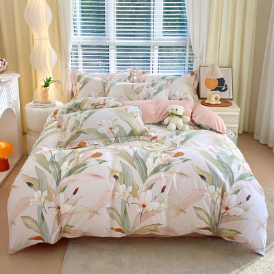 AUSSINO澳西奴全棉印花四件套纯棉床上用品1.8被套床单活性花卉