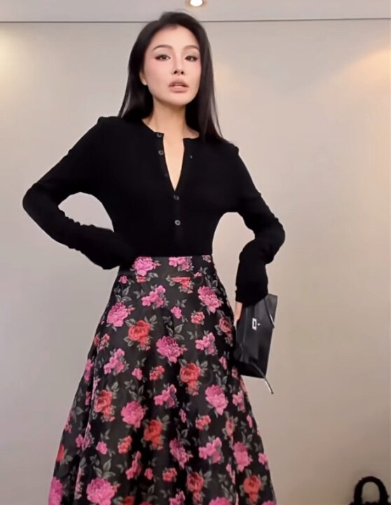 赵三黑色超长袖子加薄绒连体衣秋女冬2023新款内搭上衣打底衫观