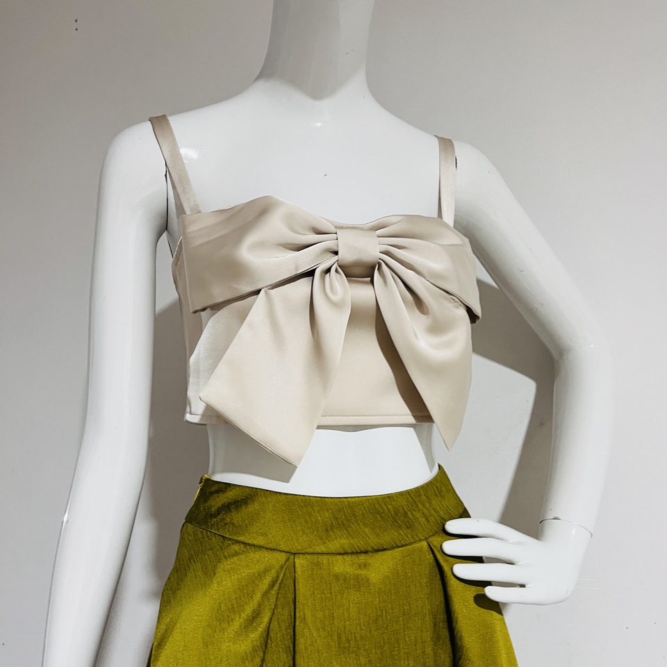 蝴蝶结缎面醋酸吊带抹胸