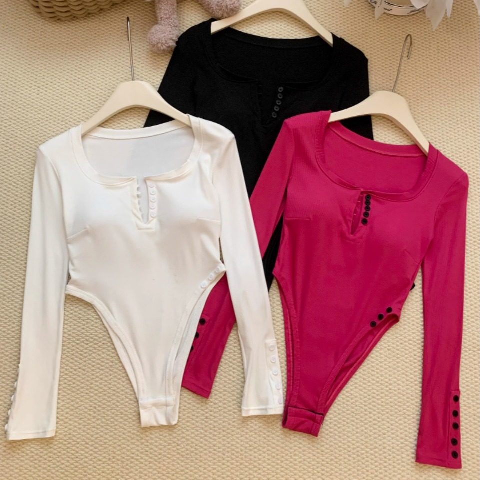 早秋新款成熟性感风纽扣半开领长袖连体衣女修身显瘦一体式带胸垫,女装/女士精品,连体衣/裤,淘宝优惠券,粉丝福利购,淘宝优惠卷