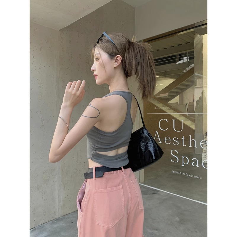 工字小背心带胸垫挂脖吊带