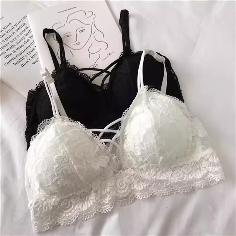 韩版蕾丝性感前交叉抹胸内衣无钢