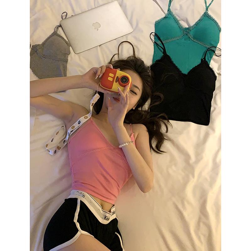 夏季长款露背蕾丝花边内搭v领吊带背心辣妹性感无袖打底衫上衣女