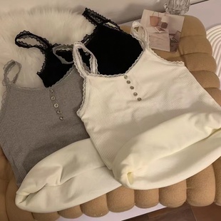 设计感蕾丝吊带背心女秋冬加绒加厚保暖背心美背内搭外穿百搭上衣