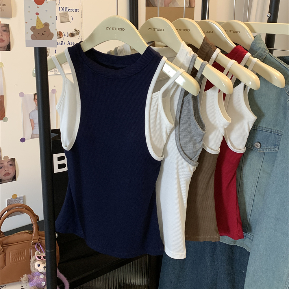 美式辣妹白色吊带背心女夏季设计