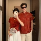 情侣装 夏装 红色衬衫 新中式 中国风男女盘扣T恤唐装 上衣服新年春节