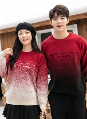 圣诞装喜庆红色毛衣情侣装秋冬装新款百搭针织衫男女新年本命年
