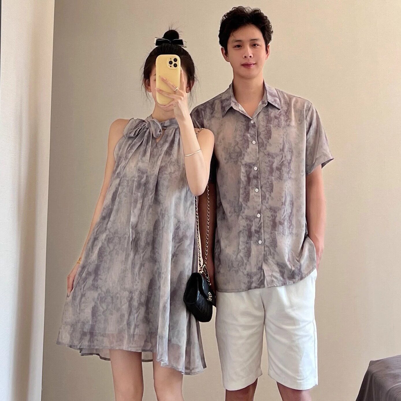 情侣装夏季新款连衣裙女男衬衫度假风沙滩海边旅游高级感穿搭套装