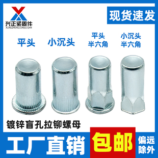 镀锌盲孔拉铆螺母防水封闭口拉铆母 平头小沉头半六角M4M5M6M8M10
