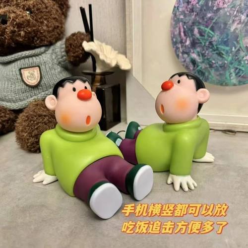 可爱胖虎手机支架桌面多功能装饰摆件手办卧室玄关家居办公桌饰品
