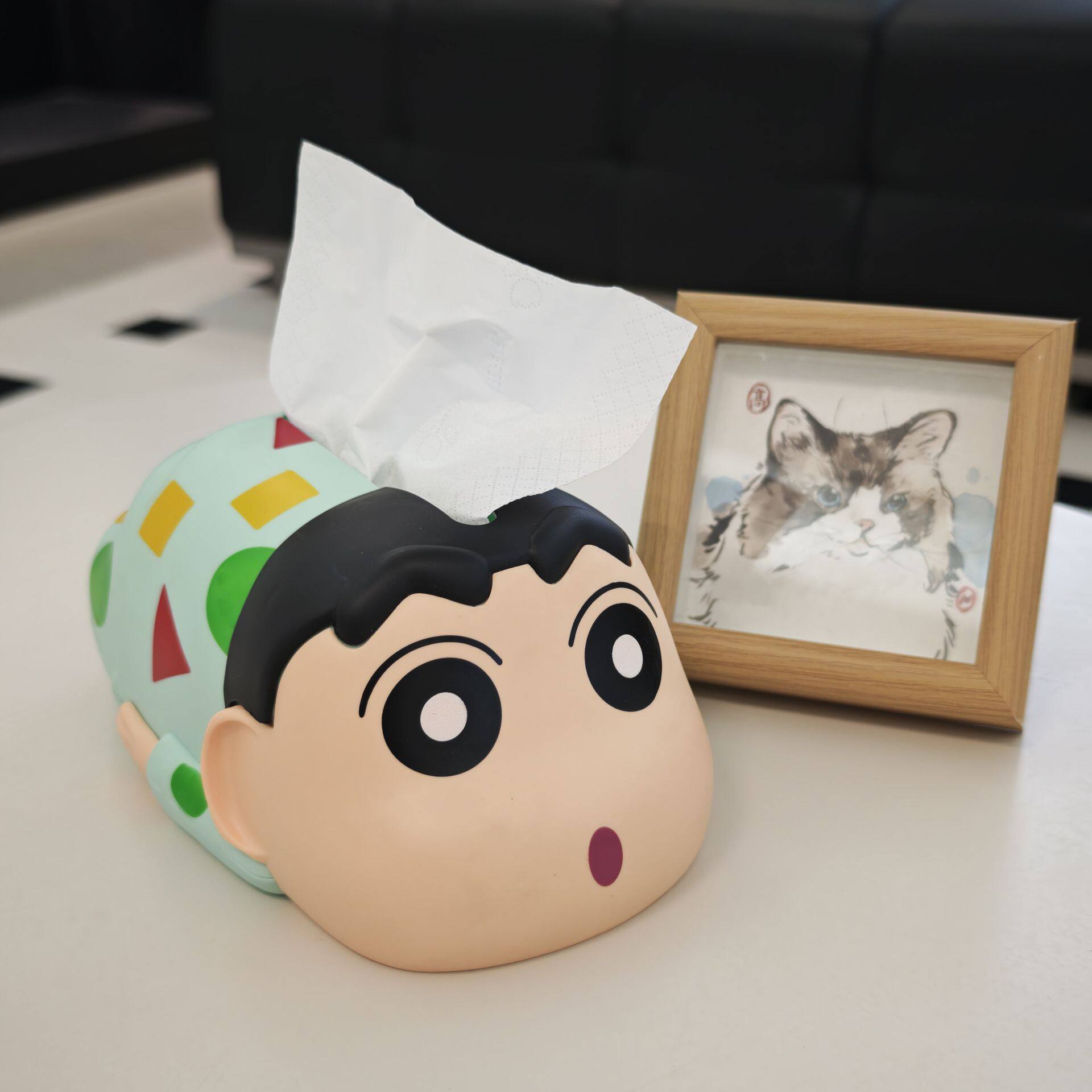 可爱新款蜡笔卡通小新小新纸巾盒客厅桌面家用高级纸盒摆件收纳盒