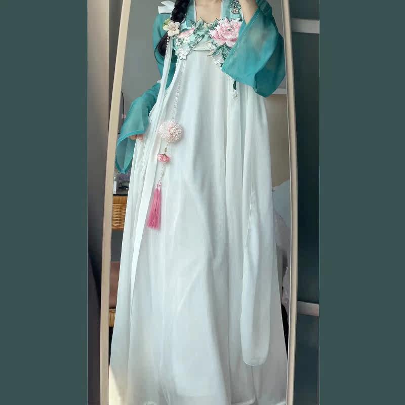 艺尘轩原创成人汉服女齐胸唐制汉元素上衣下裙白色裙子全套春夏款
