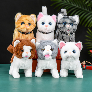 电动猫咪吃鱼会走会叫会摇尾巴电动毛绒玩具儿童宠物礼物动嘴巴