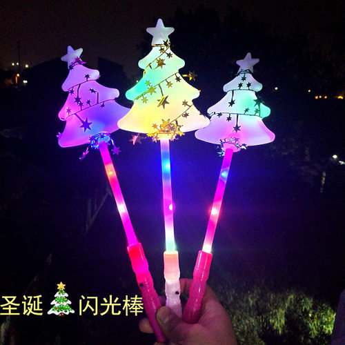 新款圣诞节活动气氛发光棒手柄带灯圣诞树闪光棒魔法道具圣诞用品