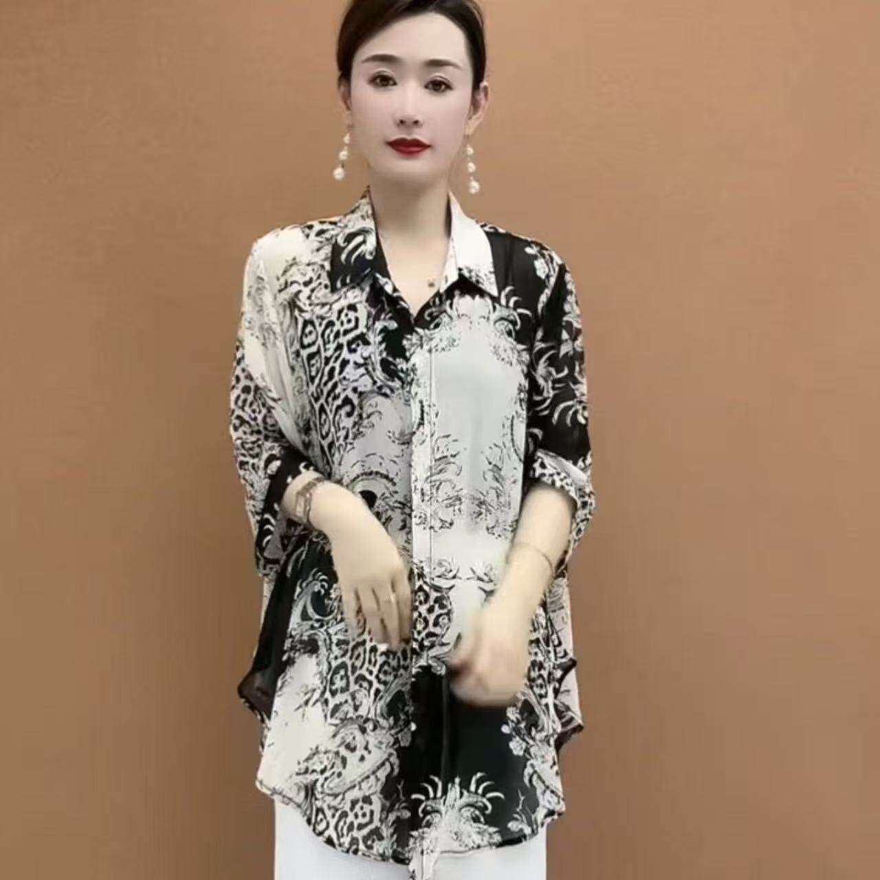 通勤风碎花POLO领防晒衬衫女衬衫