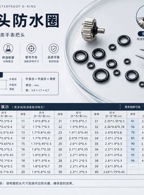 修表配件防水圈手表把头把杆按的防水胶圈多尺寸手表维修密封胶环
