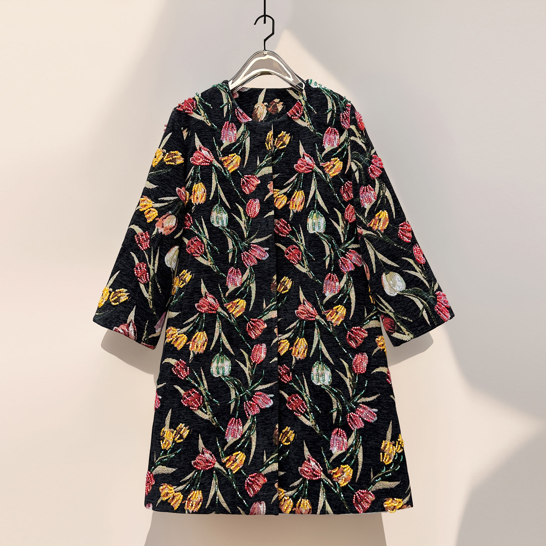 郁金香大衣秋冬新款女装高定雪尼尔刺绣钉珠植绒中长款轻奢外套女