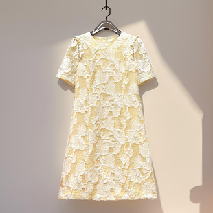天丝刺绣~夏季新款女装立体线绒工艺时尚名媛气质高级感连衣裙
