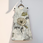 水墨香槟 提花重工钉珠镶钻立体浮雕a字裙轻奢背心裙 女装 秋季 新款