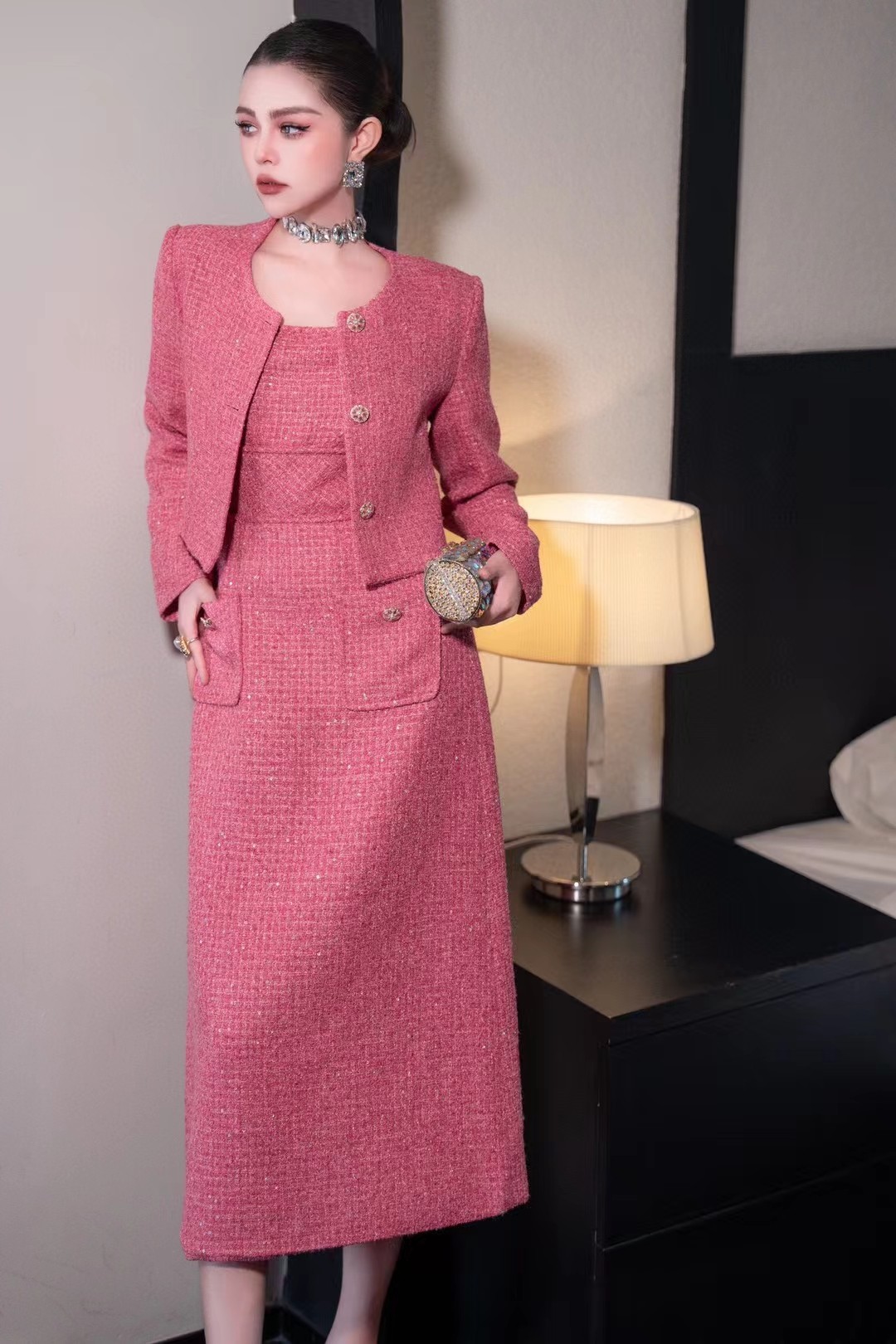 小香风套装秋冬新款法式名媛气质外套+半背心高级感羊毛呢两件套,女装/女士精品,时尚套装,淘宝优惠券,粉丝福利购,淘宝优惠卷