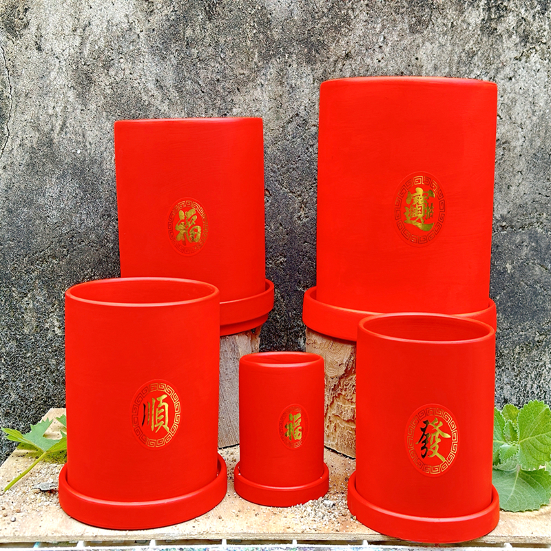中国红喜庆中式轻奢新年陶瓷花盆