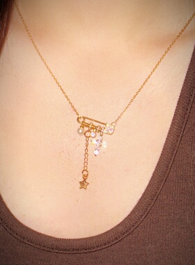 美高辣妹~十字架满锆别针项链~ ins感项链