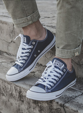 匡威低帮帆布鞋女官网旗舰正品all star海军蓝学生板鞋男鞋102329