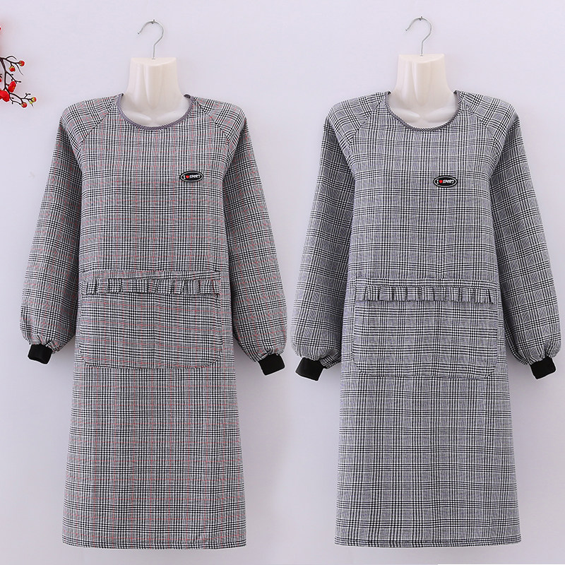 罩衣家用厨房长袖大人女士上衣时尚工作服可爱日系纯棉麻花边围兜