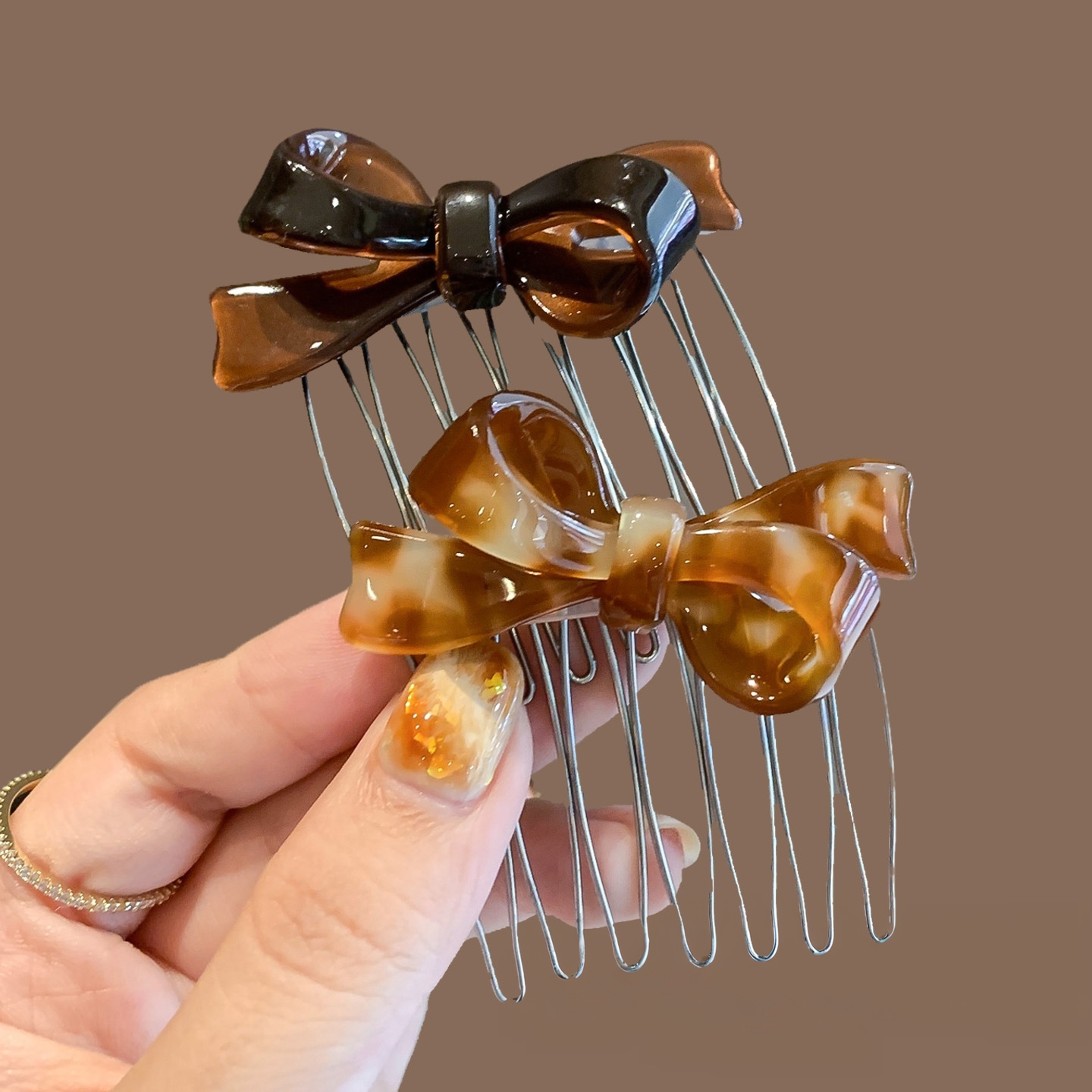 法式侧边发插小号刘海倒插梳醋酸蝴蝶结发梳无痕发卡