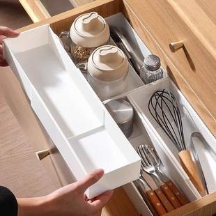 抽屉伸缩收纳盒餐具整理盒家用化妆品文具品杂物分隔伸缩盒 日式